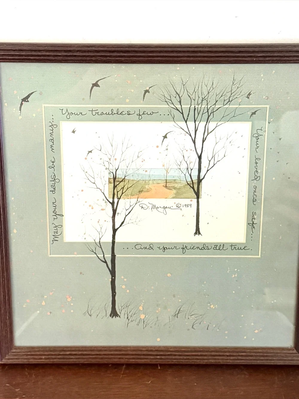 Your Friends All True D. Morgan 1989 Vintage Matted Print Trees Birds Wall Art